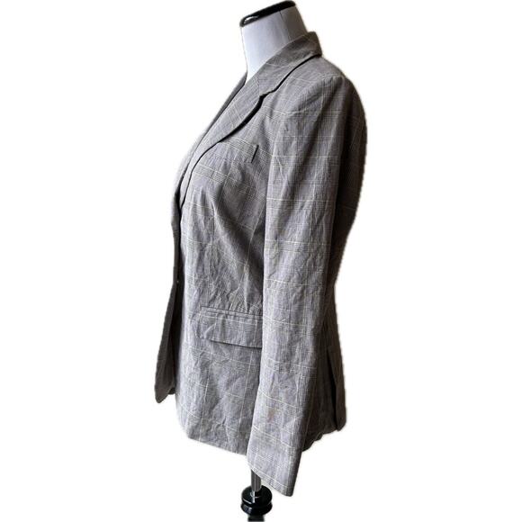 EUC TALBOTS Beige and Green Checked Pattern Cotton/Linen Blazer. Size 8 - Picture 9 of 14